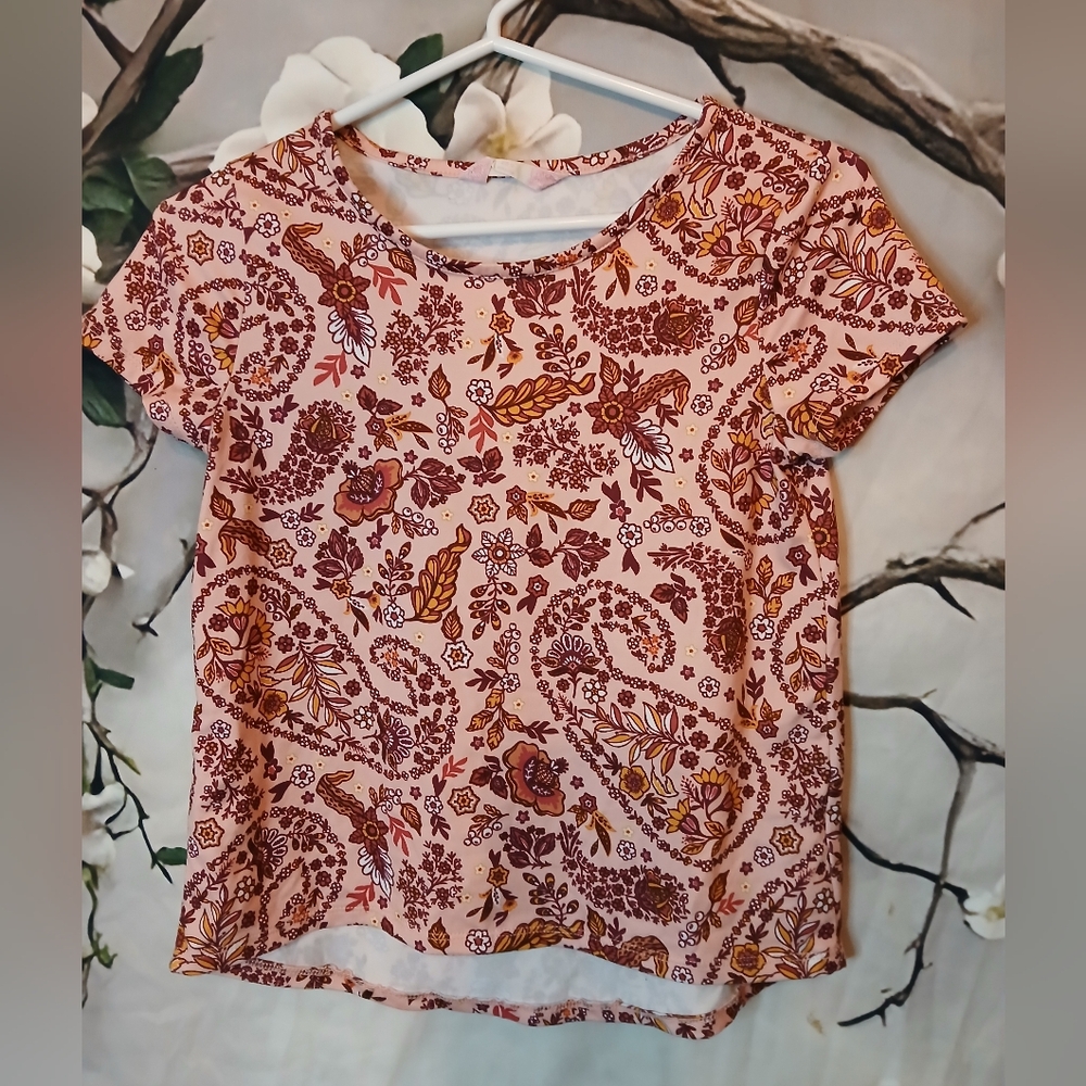 Paisley Floral Kids Tee - Pink & Brown